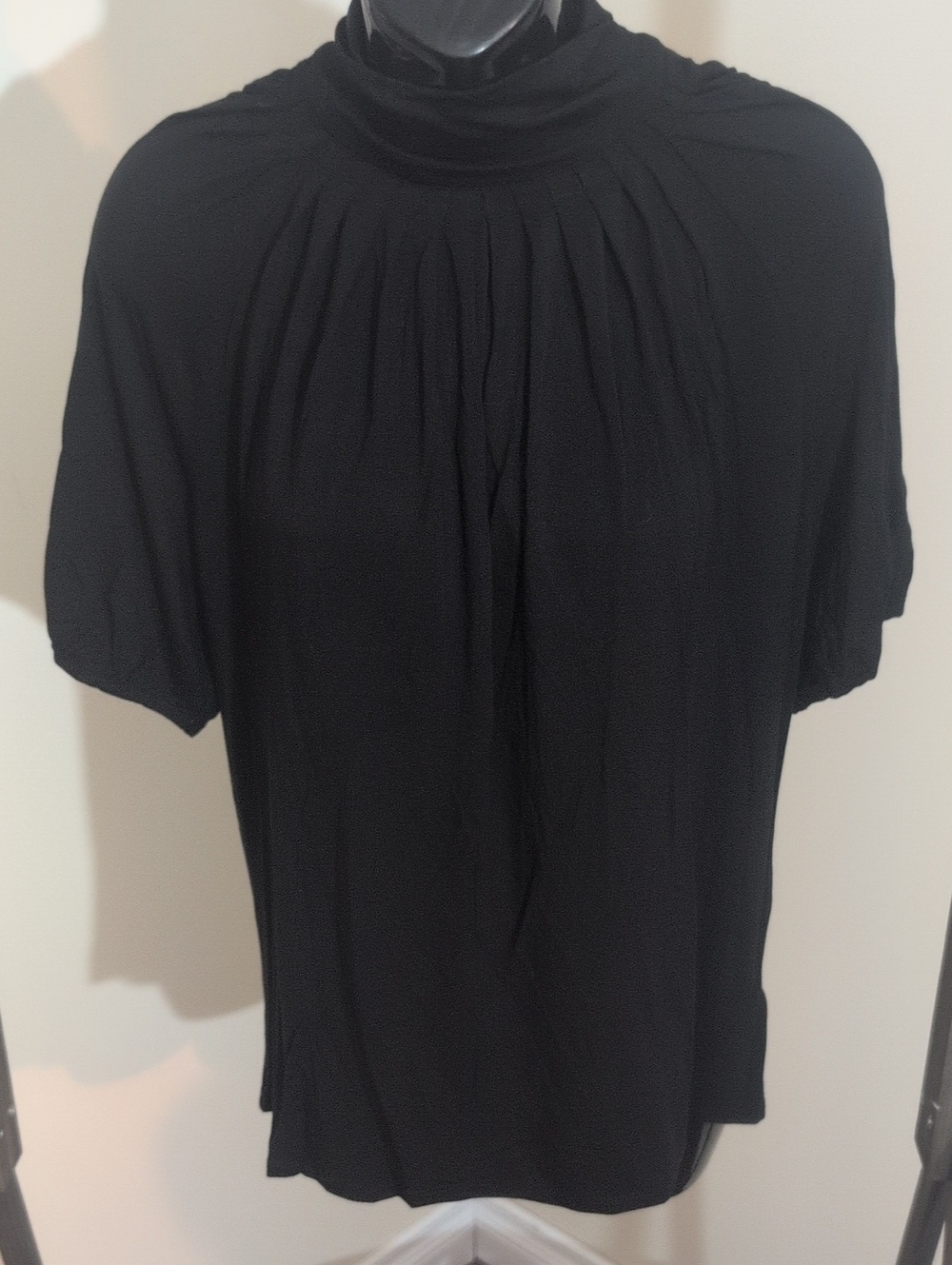 Michael Kors |Classic Black Women's Pleated Mock Neck Top